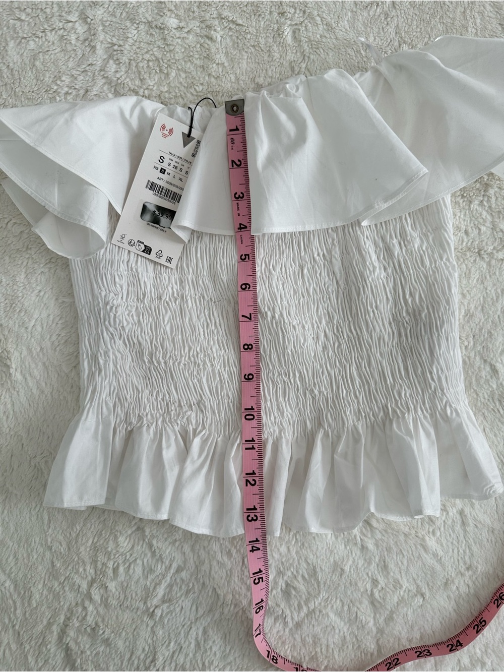 Zara White Off-Shoulder Ruffle Smocked Top - Picture 2 of 7